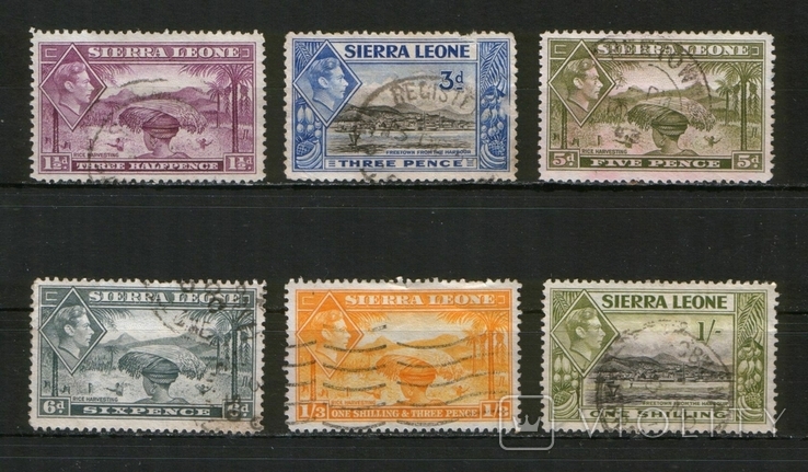 Британские колонии 1938. Сьерра-Леоне, виды и типы, лот 6 шт.