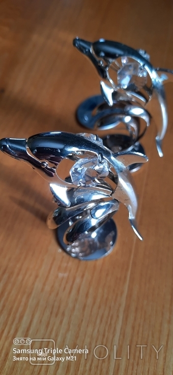 Два посріблені дельфіни  з каміннями ,,Сваровскі,,, фото №9