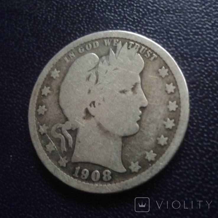 25 центов 1908 США О  серебро    (3.2.12), фото №5