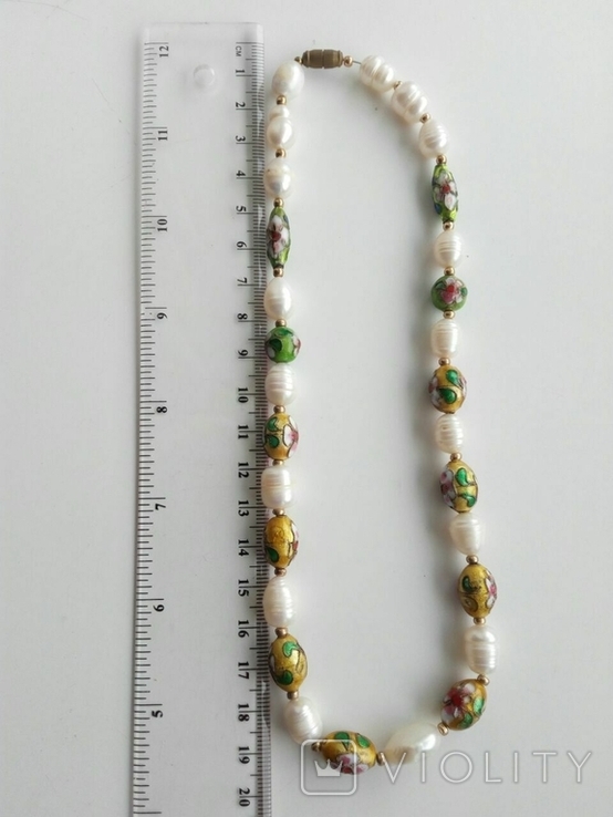 Ожерелье жемчуг, клуазоне, фото №6