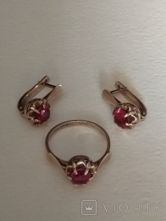 Серебряные серьги и кольцо с камнем.925., фото №6