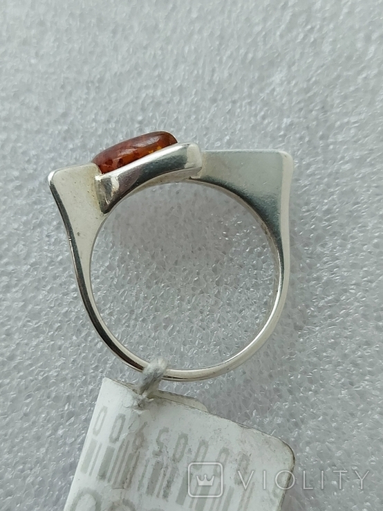 Серебряное кольцо 925 пробы с янтарем, фото №3