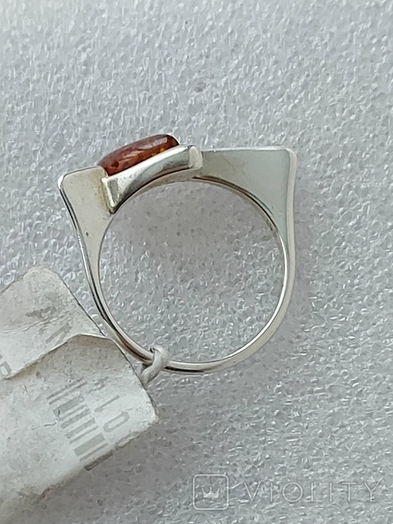 Серебряное кольцо 925 пробы с янтарем, фото №8