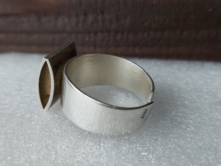 (4) Безразмерное серебряное кольцо 925 пробы с янтарем, фото №8