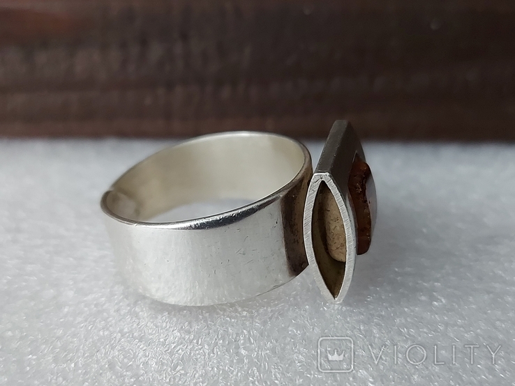 (4) Безразмерное серебряное кольцо 925 пробы с янтарем, фото №12
