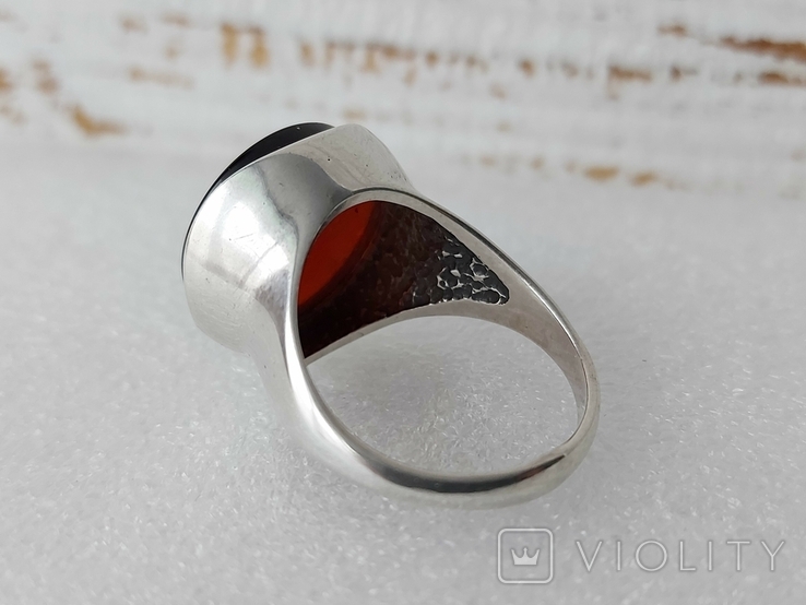 Серебряное кольцо 925 пробы с янтарем, фото №5