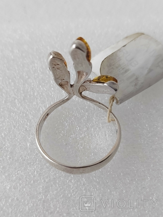 Серебряное кольцо 925 пробы с янтарем 2, фото №8