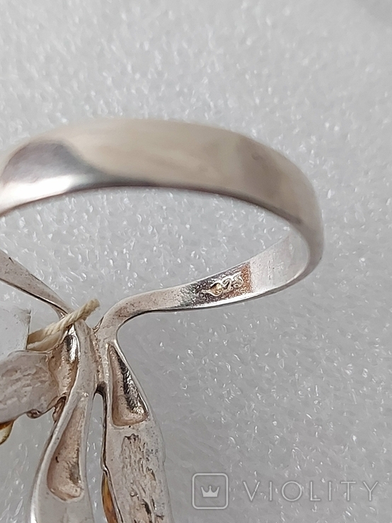 Серебряное кольцо 925 пробы с янтарем 2, фото №10