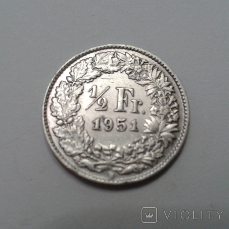  1/2 франка, Швейцарія, 1951 рік, срібло