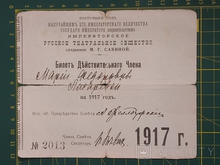Билет Действительного Члена 1917 года