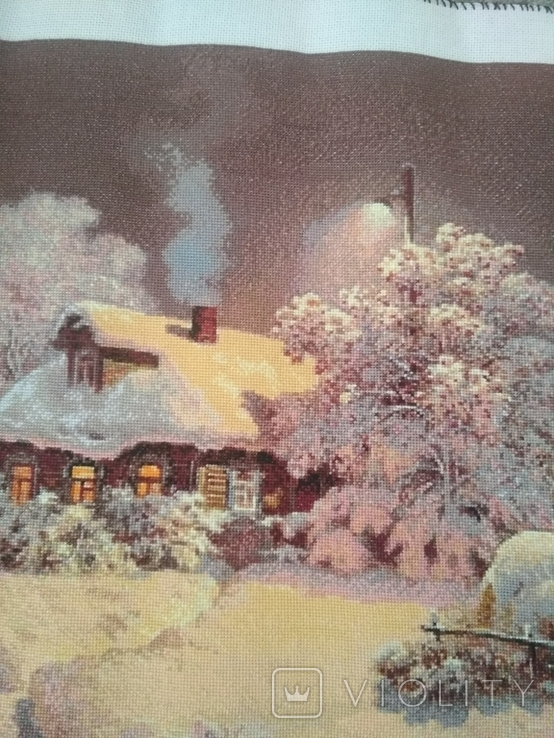 Вишита картина шоколадна ніч або зима в селі ручна робота, фото №4