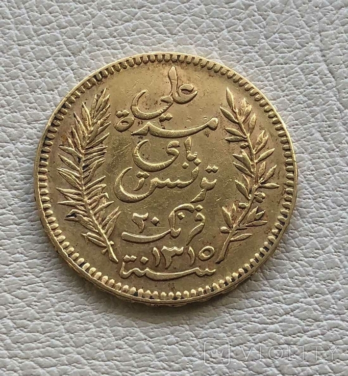 Тунис 20 франков 1897 год 6,45 грамм золота 900`, фото №3
