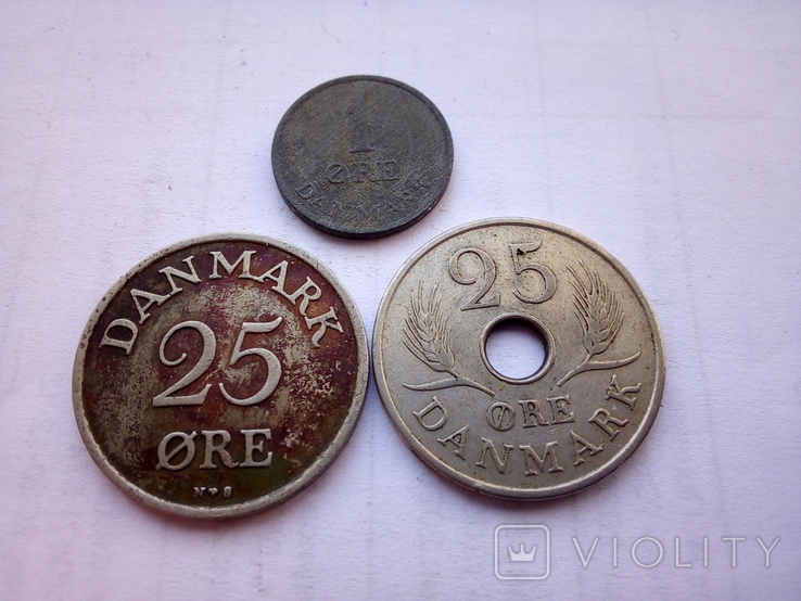 1 оре (1968 р.) + 25 оре (1949 р.) + 25 оре (1972 р.) Данія, фото №2