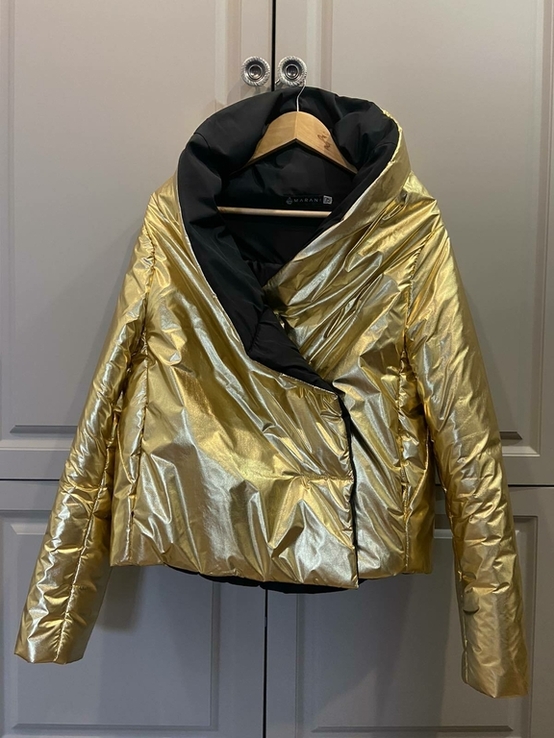 Дизайнерская зимняя куртка/пуховик золотого цвета MARANI, photo number 6