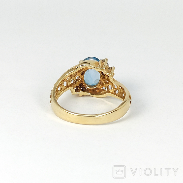 Винтажное золотое кольцо с натуральным топазом и бриллиантами, фото №8