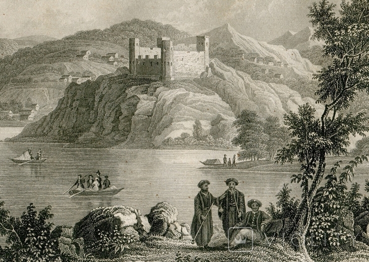 Старинная гравюра. 1850. Римская крепость в Турции. 23х16см