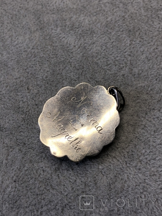 Старынный серебряный кулон с янтарем, надпись Norma Magrethe ( серебро 830 пр, вес 6,4 гр), фото №5