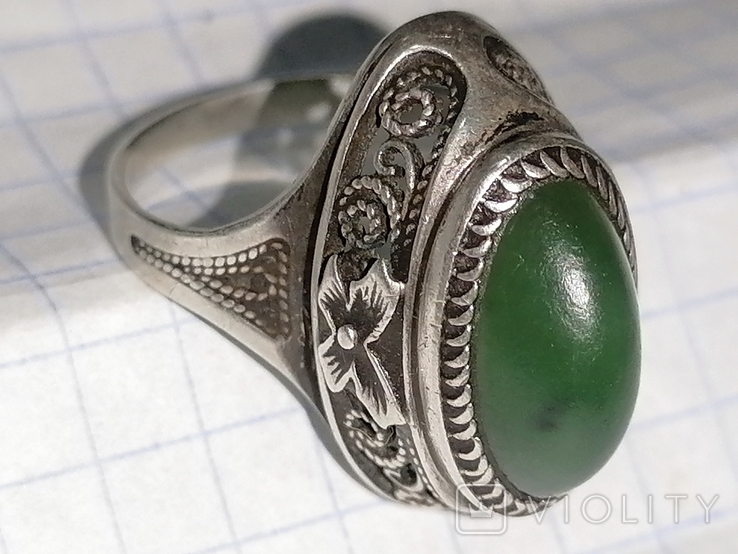 Кольцо перстень серебро 875 звезда с мутным зелёным камнем СССР