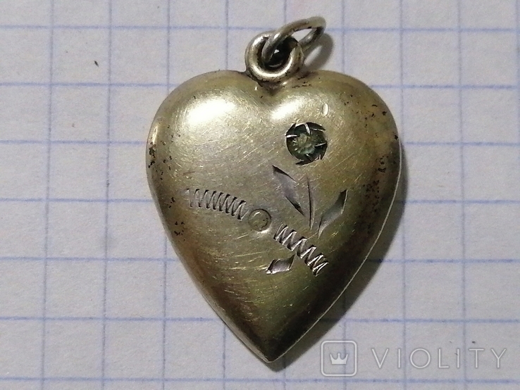 Кулон сердце серебро 875 голова в позолоте с прозрачным камнем