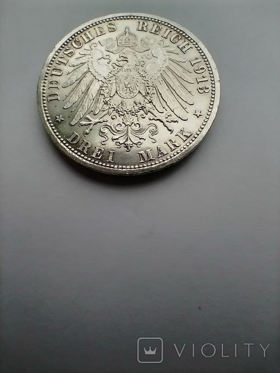 Німецька імперія 3 марки, 1913 25 років правління Вільгельма II, фото №4