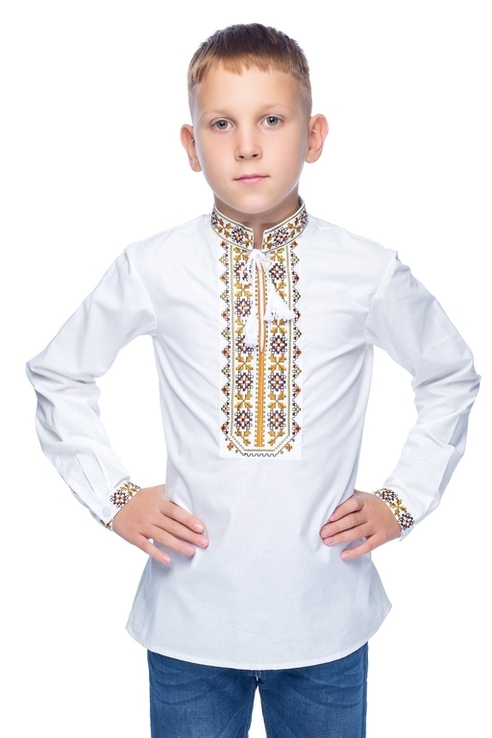 Сорочка для хлопчика Дубове листя (льон білий), фото №2