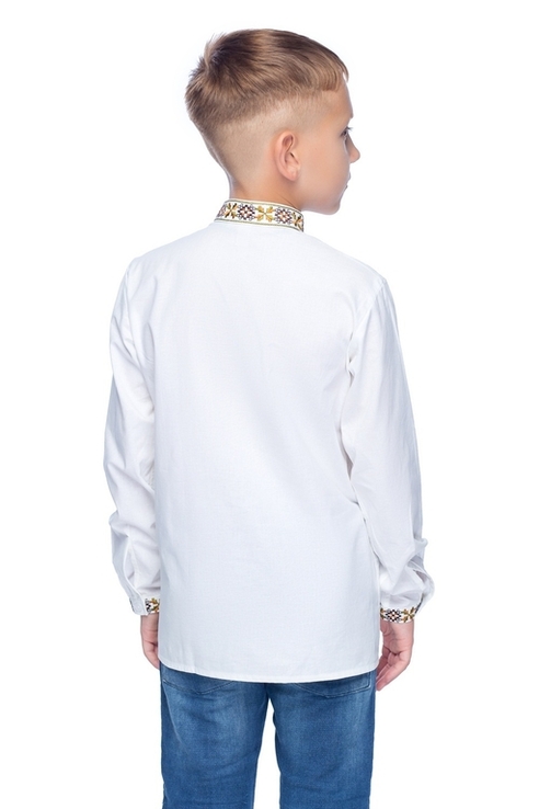 Сорочка для хлопчика Дубове листя (льон білий), фото №3