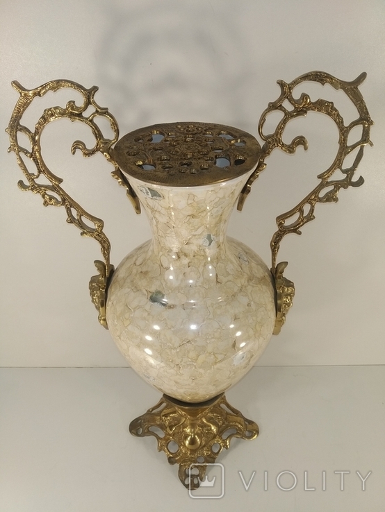 Керамічна вінтажна ваза з бронзою арт. 0113, фото №10