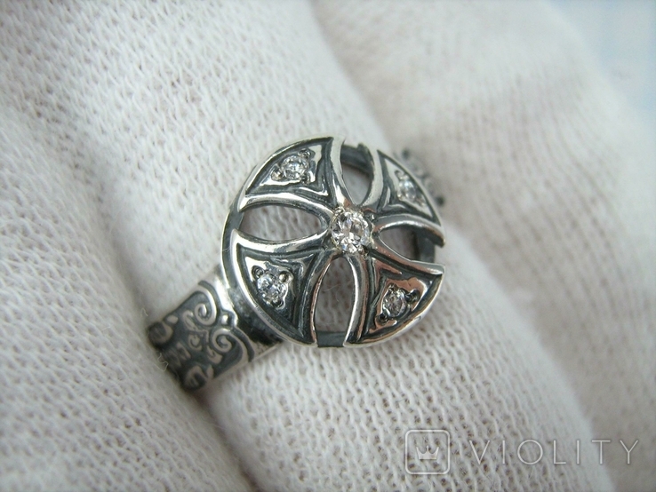 Серебряное Кольцо Размер 16.5 Мальтийский Крест Молитва Фианиты 925 проба Серебро 594, фото №8