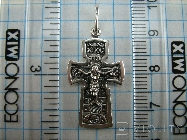 Серебряный Крест Крестик Распятие Иисус Христос Богородица Иерусалим 925 проба Серебро 477, фото №4