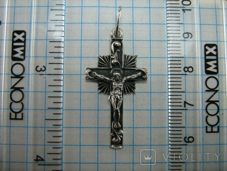 Серебряный Крест Крестик Распятие Надпись Ісус Растительный Узор 925 проба Серебро 463, фото №4