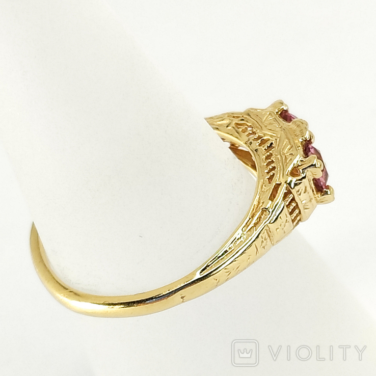 Винтажное ажурное золотое кольцо с двумя турмалинами, фото №3