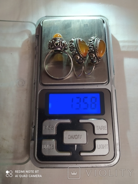 Набор  кольцо и серьги серебро 875 проба со звездой СЮ с сердоликом, фото №3