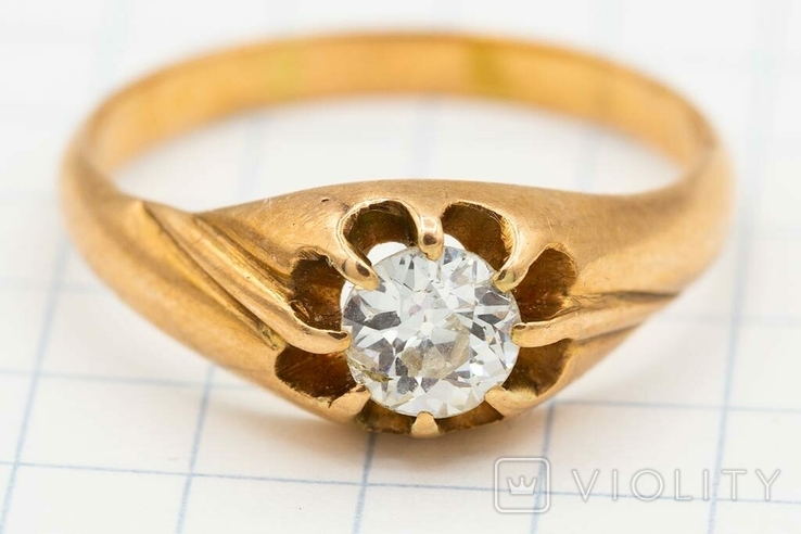 Старинное золотое кольцо с бриллиантом 0,5ct 56 проба, фото №2