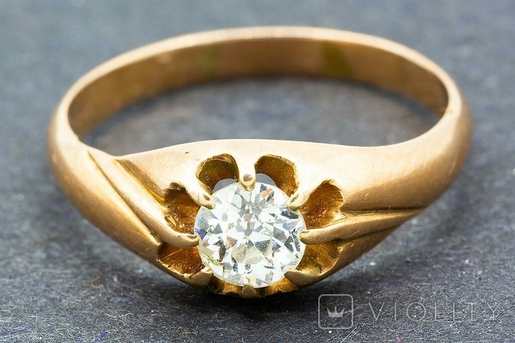 Старинное золотое кольцо с бриллиантом 0,5ct 56 проба, фото №4