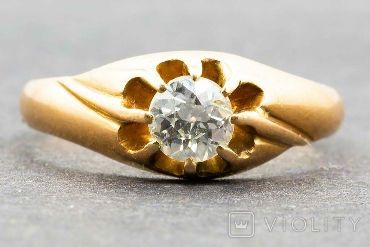 Старинное золотое кольцо с бриллиантом 0,5ct 56 проба, фото №5