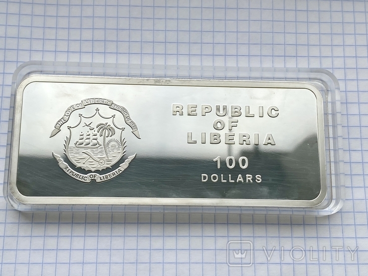 Серебряная монета 100 долларов Либерия, фото №5