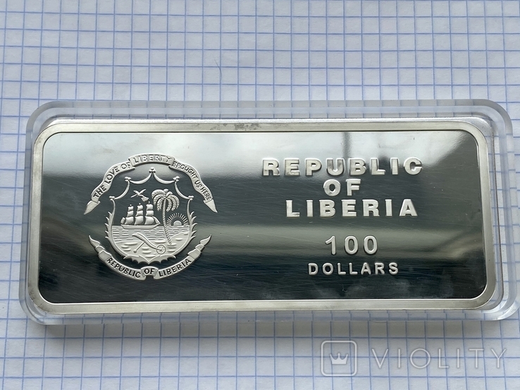 Серебряная монета 100 долларов Либерия, фото №6