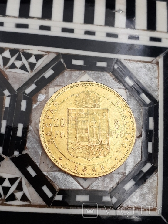 20 франков - 8 форинтов 1885. Австро-Венгрия., фото №2