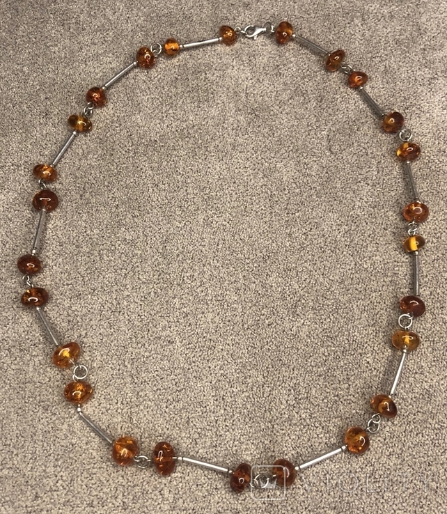Silver necklace with amber (silver 925 pr, weight 12 g) length 48 cm, photo number 2