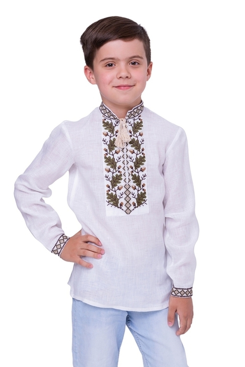 Сорочка вишиванка для хлопчика Дубочок (льон білий), numer zdjęcia 2