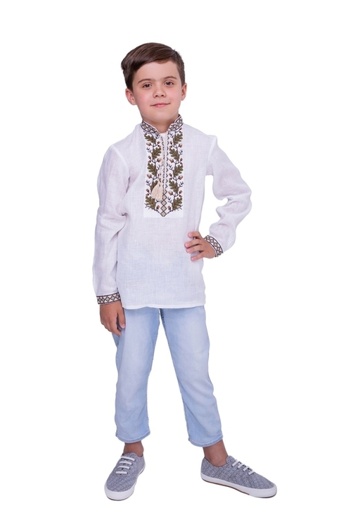 Сорочка вишиванка для хлопчика Дубочок (льон білий), фото №3