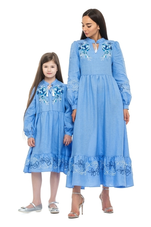 Сукня для дівчинки Піона (льон блакитний), фото №3
