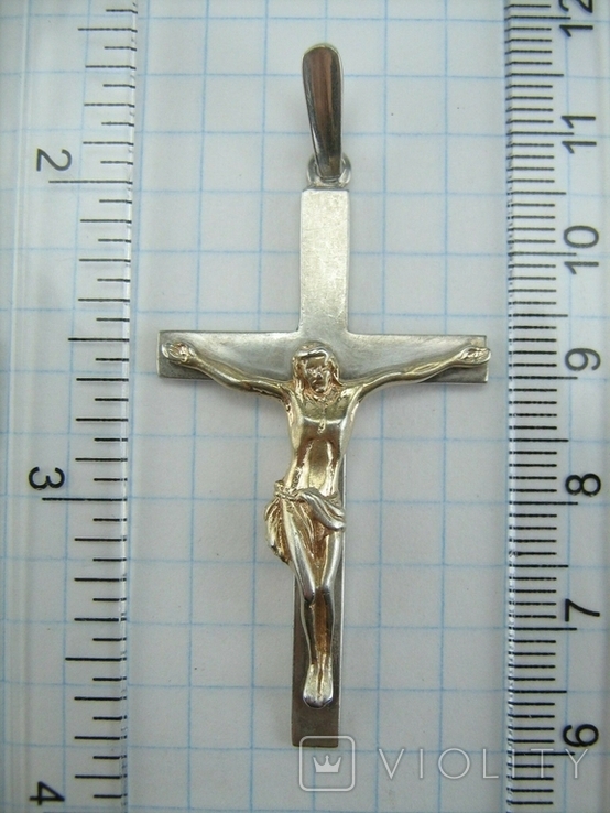 Серебряный Крест Большой Распятие Иисус Христос 925 проба Серебро Позолота 573, фото №5