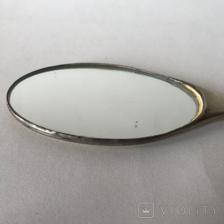 Срібне дзеркальце і щітка с гільошированою емаллю, фото №9