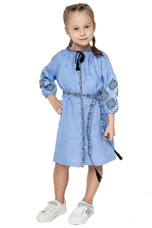 Сукня для дівчинки Іванна (льон блакитний), фото №2