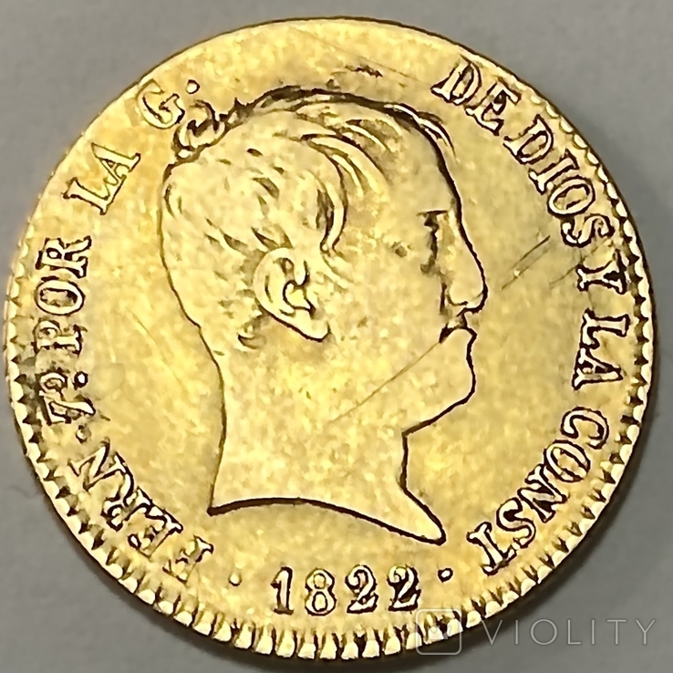 80 реалов. 1822. Фердинанд VII. Испания (золото 875, вес 6,64 г), фото №3