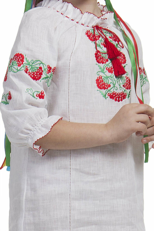 Сукня для дівчинки Калинове намисто (льон білий), фото №3