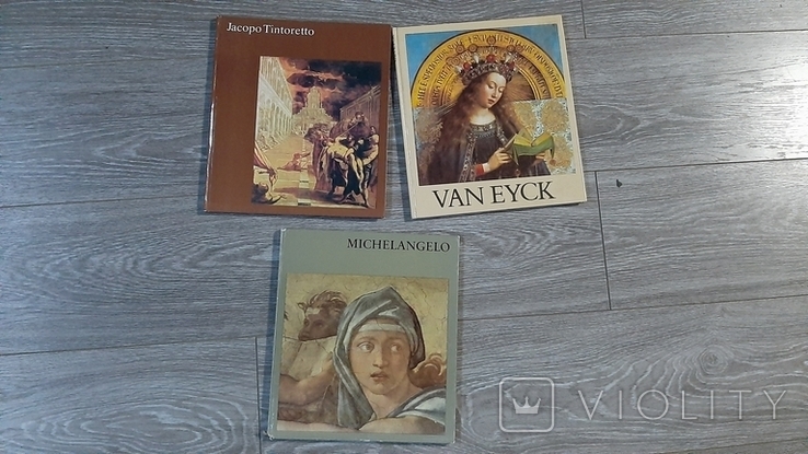 Альбом репродукций 3 шт Микеланджело Тинторетто Ян ван Эйк 1986г.