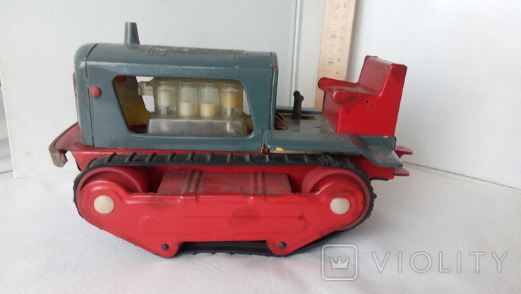  3443 детская игрушка из СССР на батарейке с лампочкой гусеничный трактор, фото №2