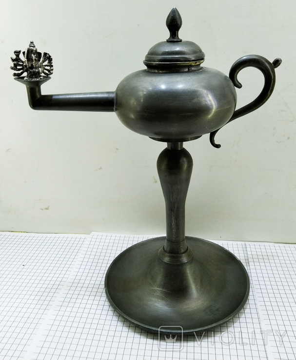 Старинная Масляная лампа Германия, олово, с фигуркой Ганеша, фото №2
